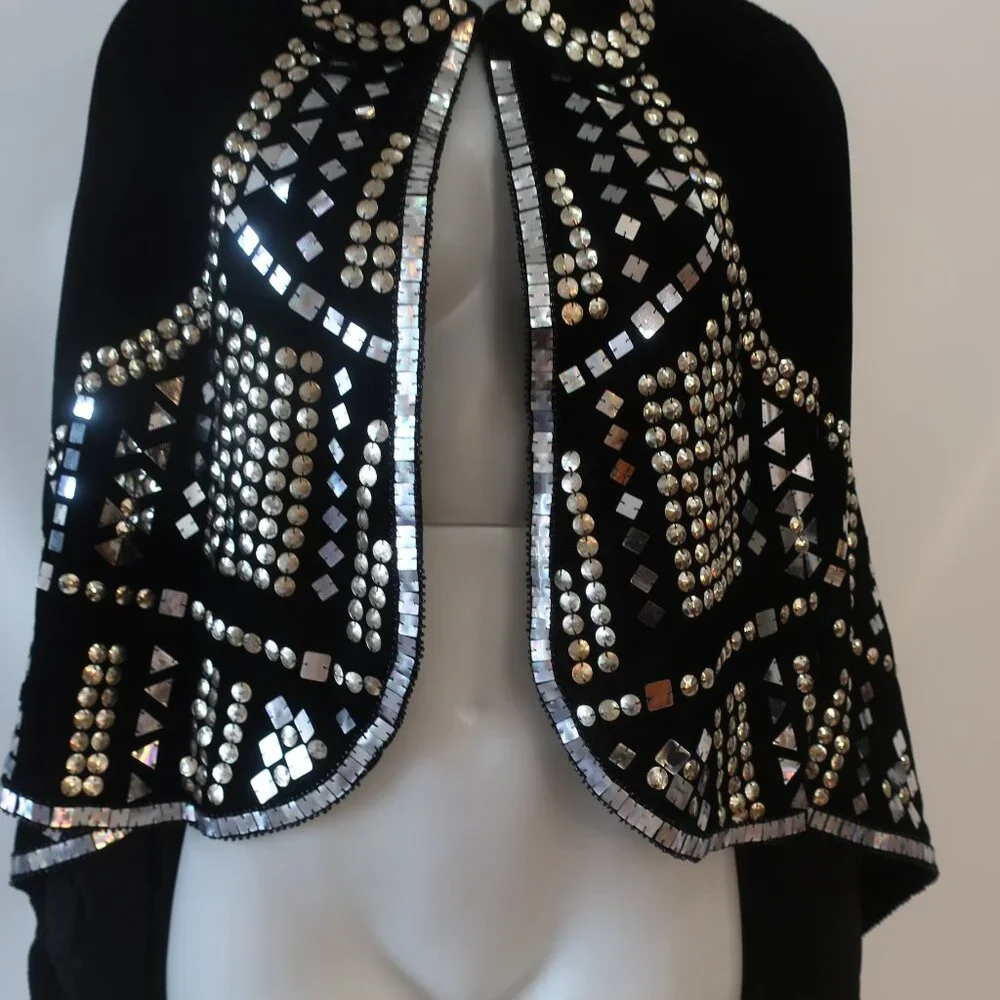 NWT Tina Demel Black Velvet Mirrored Embellished Peter Pan Collar Capelet OS - Picture 7 of 14